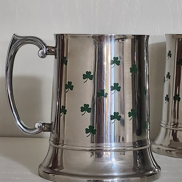 Shamrock 3 Leaf Clover Stainless Steel Set 2 Mugs Irish St Patrick's - Picture 3 of 10